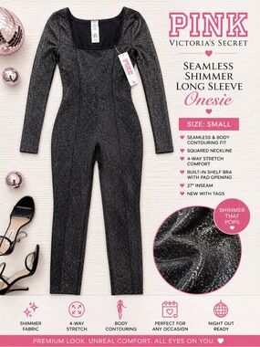 PINK Victoria’s Secret Seamless Shimmer Onesie NWT Small